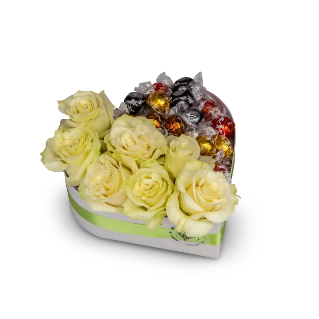 Box of flowers and chocolate